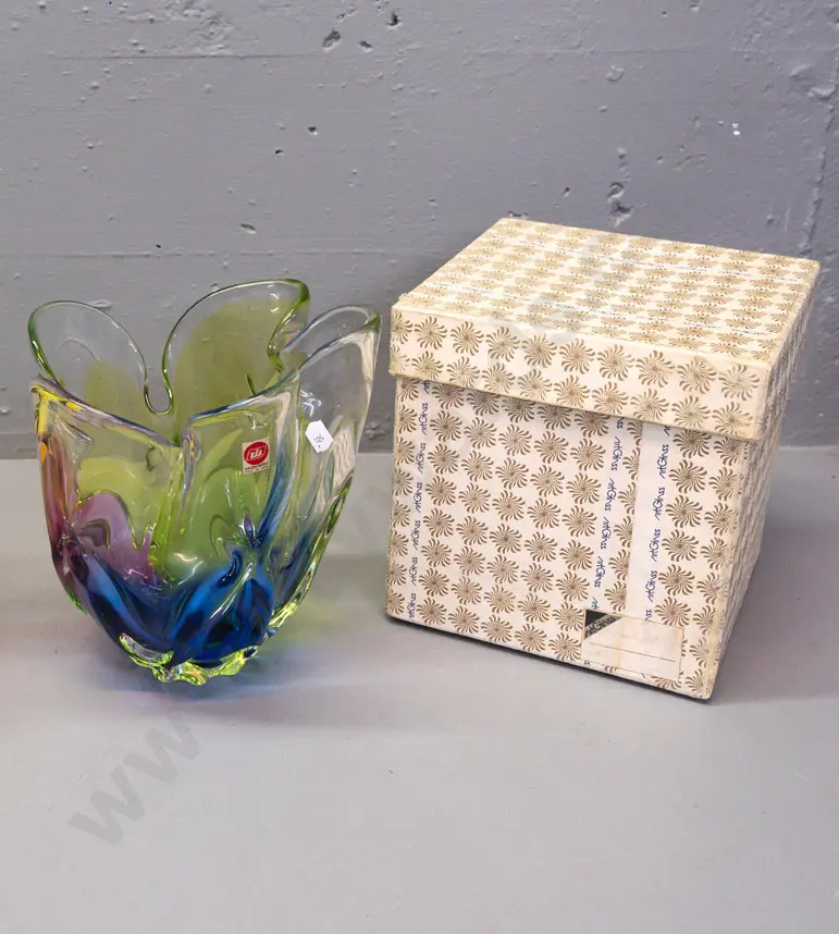 multi-coloured studio art glass vase H200 with box Image 1++