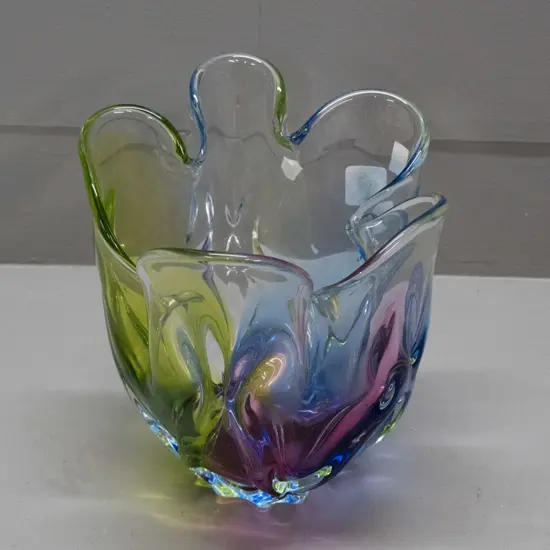 multi-coloured studio art glass vase H200 with box