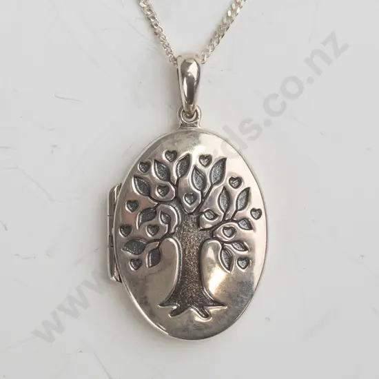 sterling silver tree themed locket and chain
