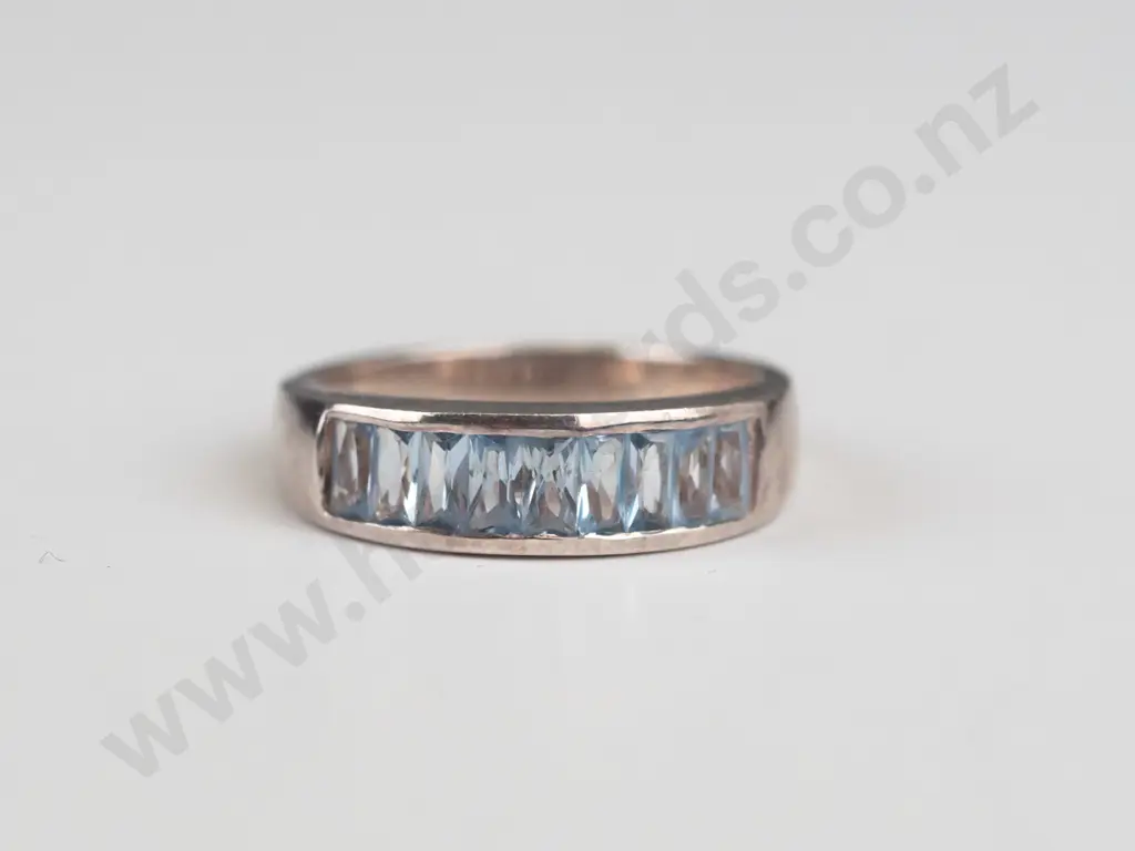 silver & light blue stone ring stamped 925 size N Image 1++