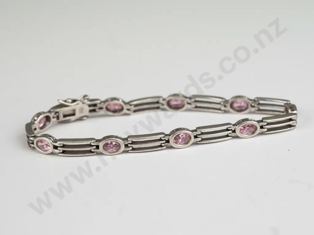 sterling silver and pink stone link bracelet Image 1++