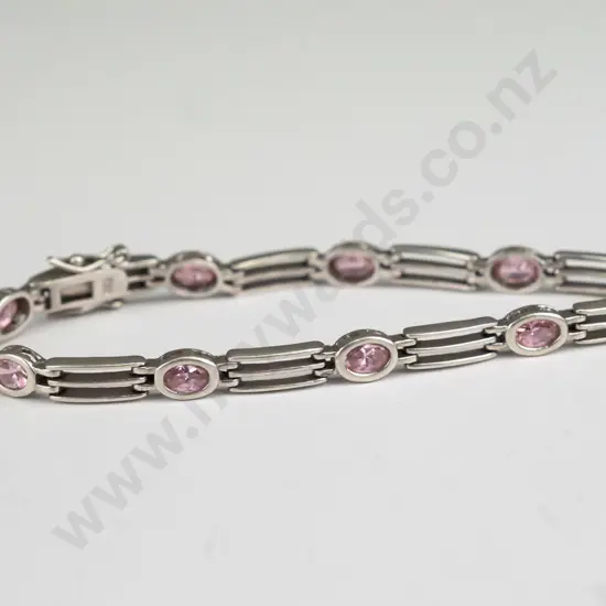 sterling silver and pink stone link bracelet