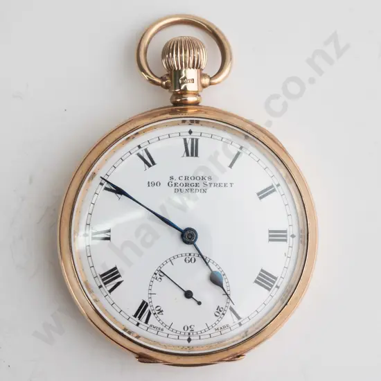 S Crooks 190 George Street Dunedin 9ct pocket watch (case, approx 36gm) Case No. 432848