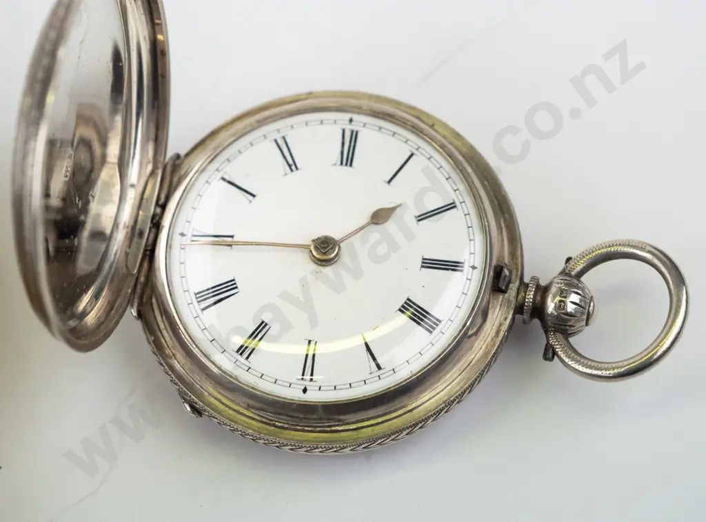 silver pocket watch stamped lion, anchor, s W F Image 1++