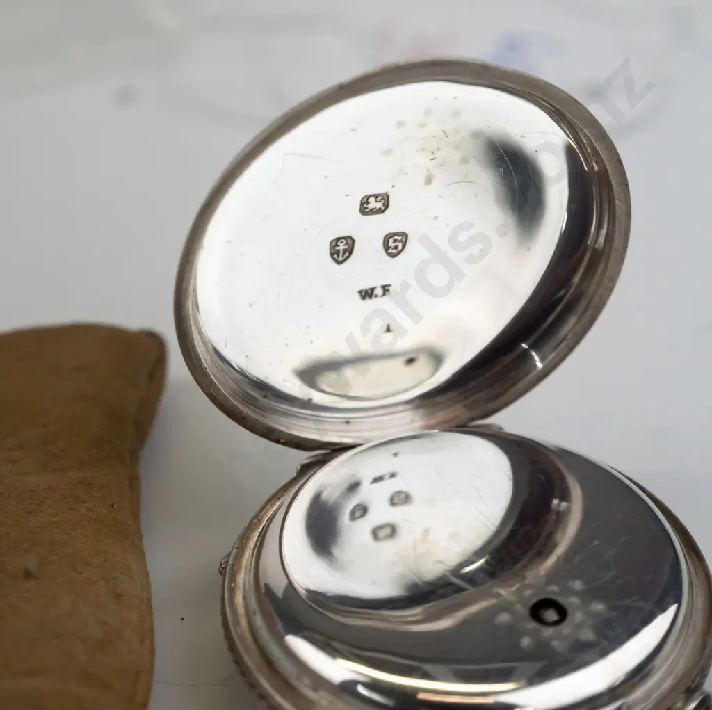 silver pocket watch stamped lion, anchor, s W F Image 1++