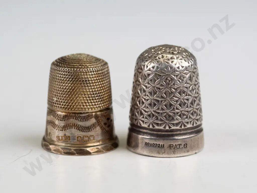 2 silver thimbles - finer one EHM - all over pattern marked Image 1++