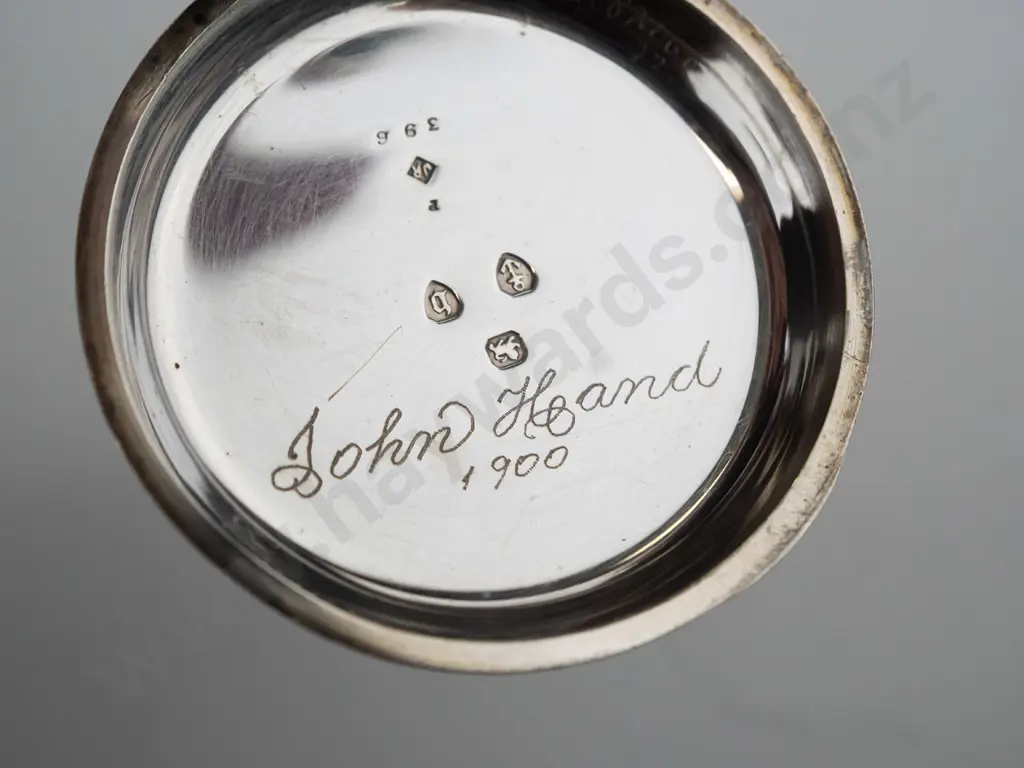 silver pocket watch 'Dawson & Co Dunedin' stamped lion, anchor, b - engraved in 1900 with name John Hand Image 1++