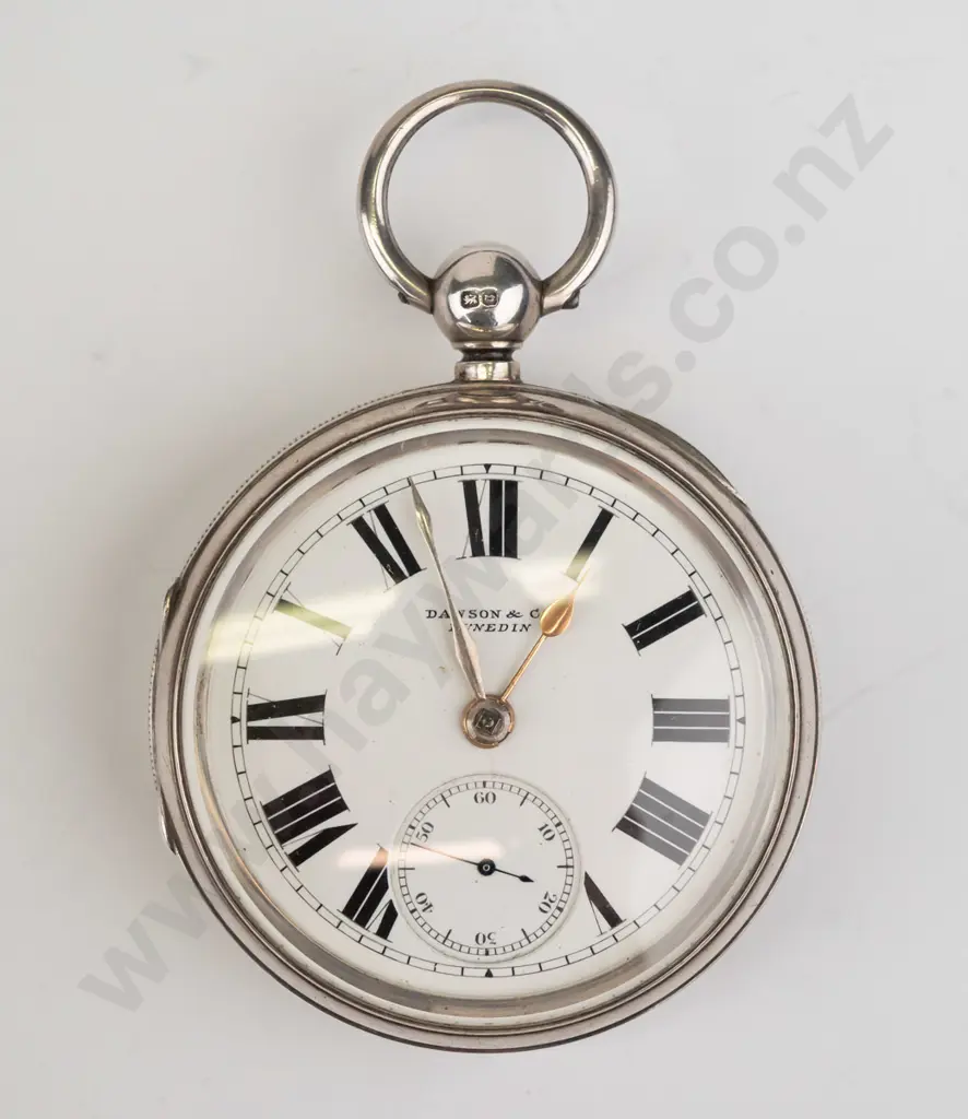 silver pocket watch 'Dawson & Co Dunedin' stamped lion, anchor, b - engraved in 1900 with name John Hand Image 1++