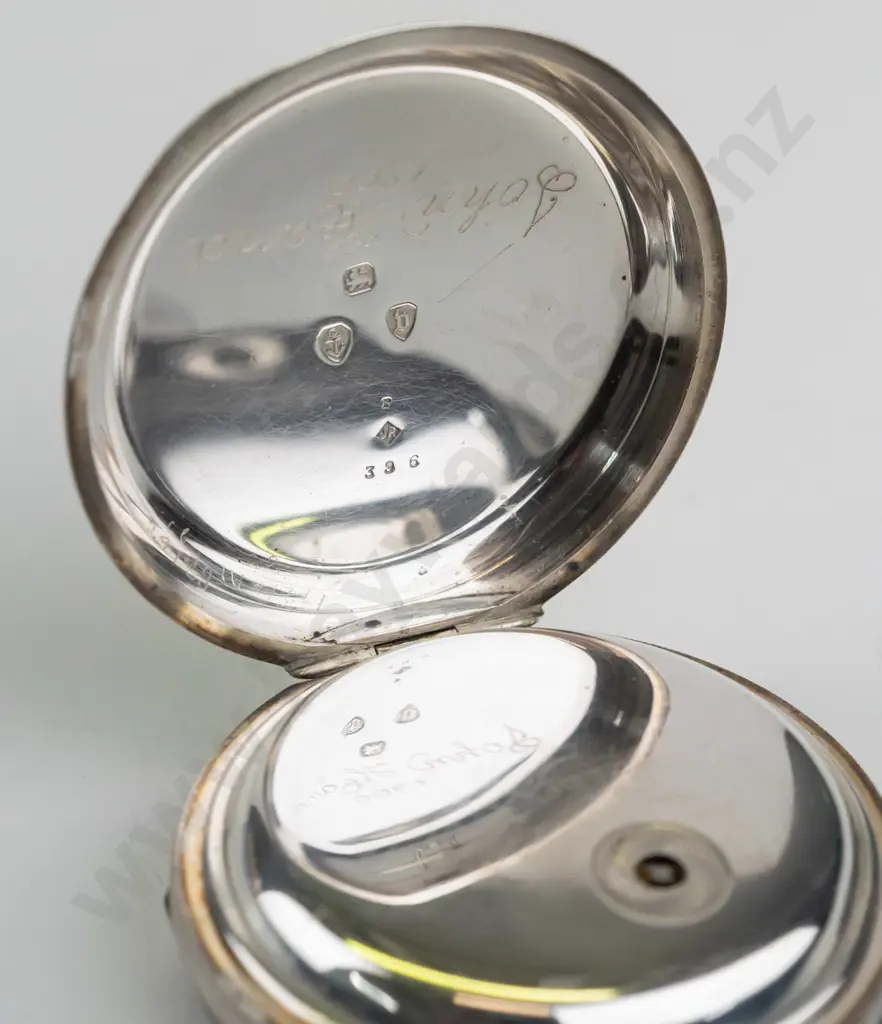 silver pocket watch 'Dawson & Co Dunedin' stamped lion, anchor, b - engraved in 1900 with name John Hand Image 1++