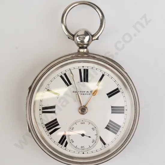 silver pocket watch 'Dawson & Co Dunedin' stamped lion, anchor, b - engraved in 1900 with name John Hand