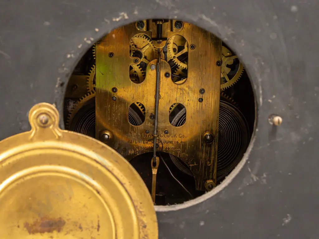 heavy black Belgian marble mantel clock with contrasting marble or agate pillars and edging, chiming Ansonia USA open- Image 1++