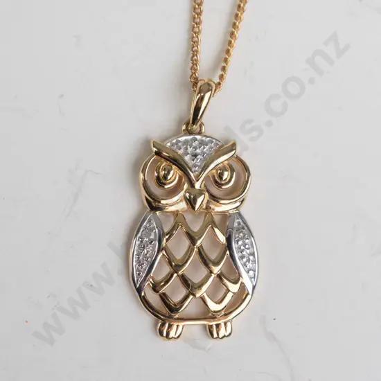 owl necklace stamped 375 2.5gm