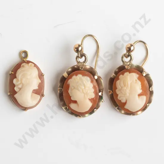cameo pendant & earrings no marks