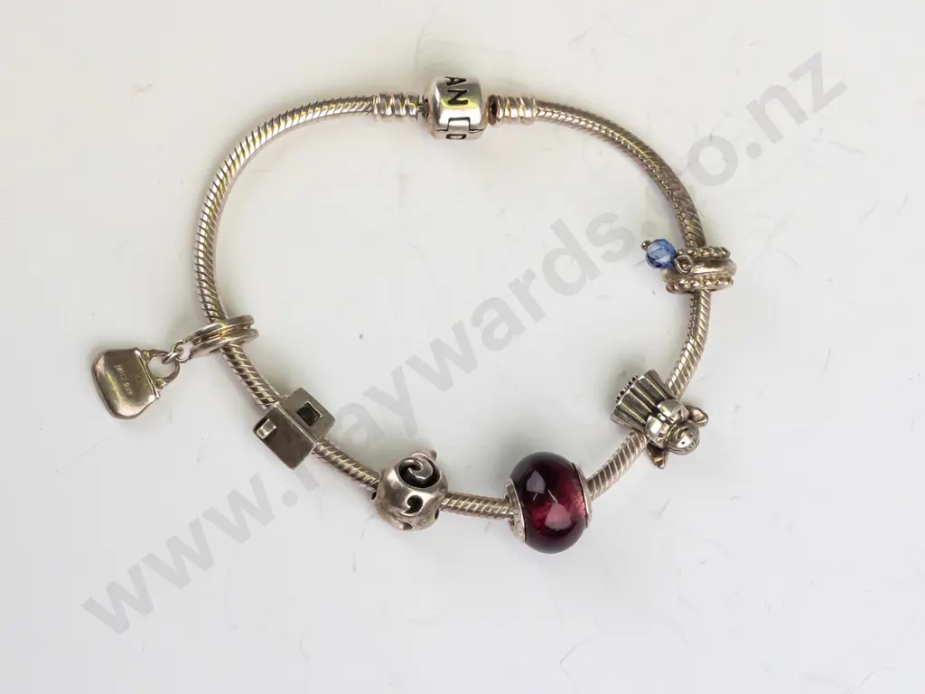 sterling silver Pandora bracelet with 6x charms Image 1++
