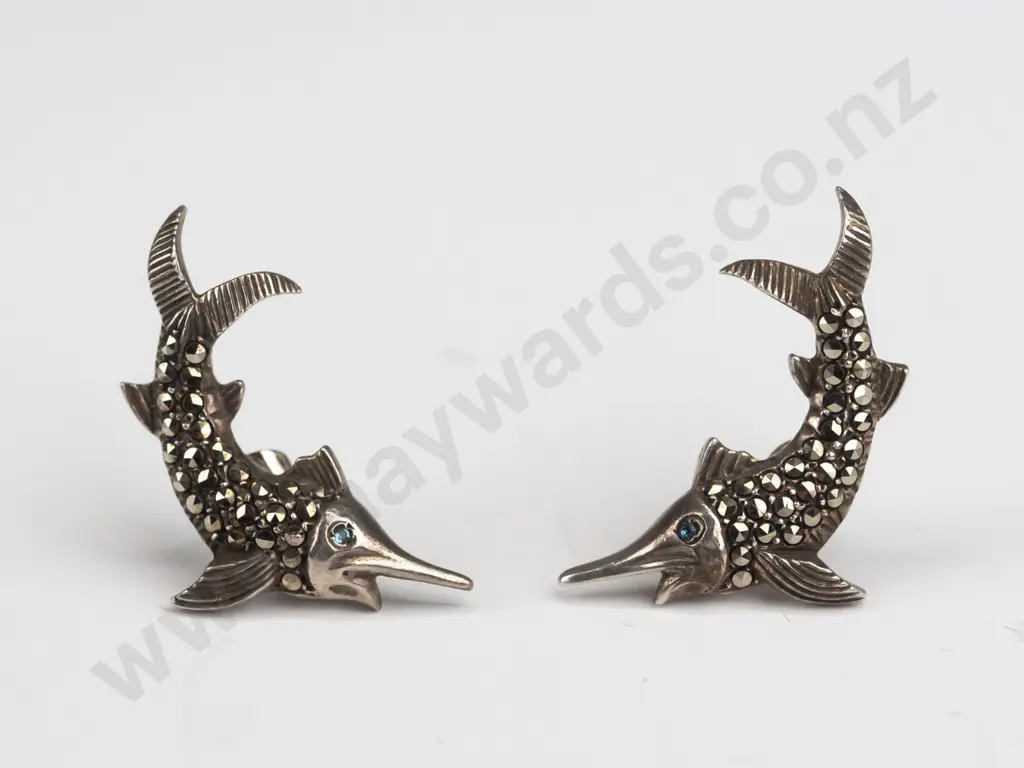 pair of diamante earrings stamped sterling Image 1++