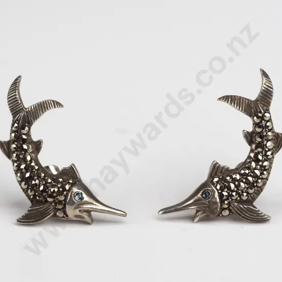 pair of diamante earrings stamped sterling