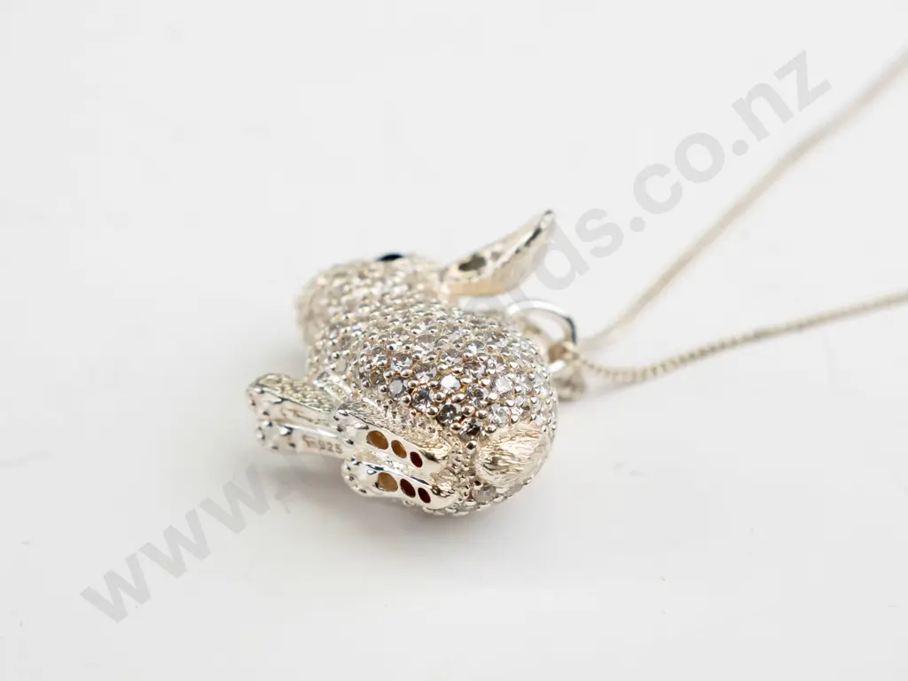 ornate cz and sterling silver rabbit pendant on chain Image 1++