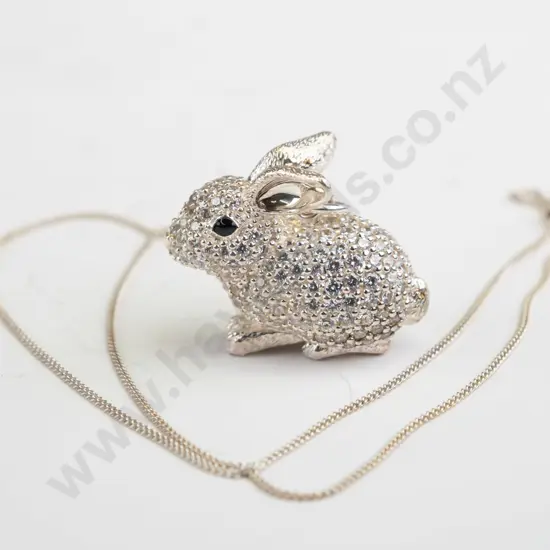 ornate cz and sterling silver rabbit pendant on chain