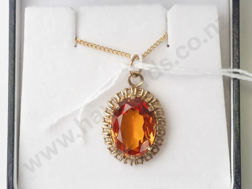 9ct orange stone pendant - pendant 4.4gms chain gold plate Image 1++
