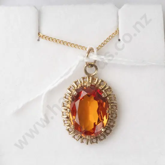9ct orange stone pendant - pendant 4.4gms chain gold plate