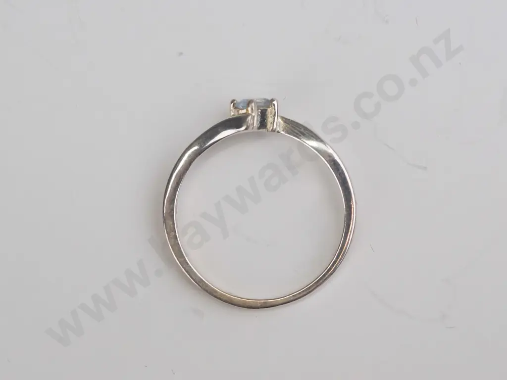 silver light blue stone ring stamped 925 Size T.5 Image 1++