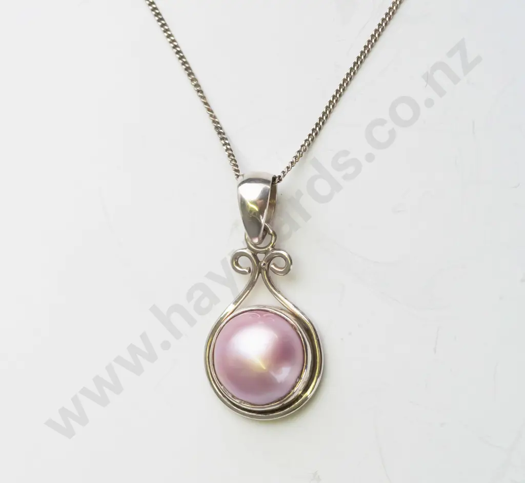 silver pink stone necklace chain stamped 925 Image 1++