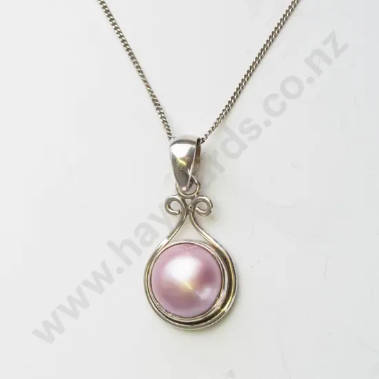 silver pink stone necklace chain stamped 925