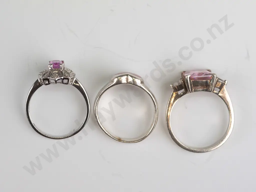 3x sterling silver rings with pink stones P/Q/N Image 1++