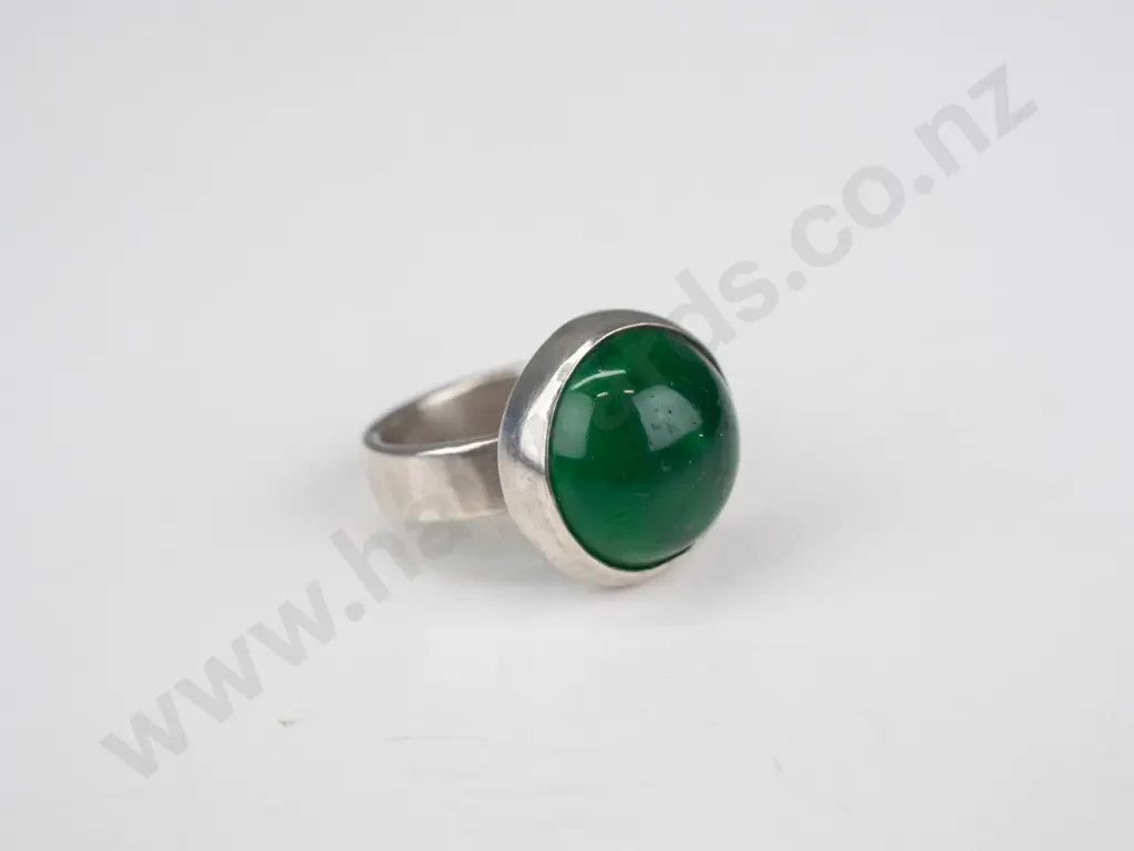 silver green  stone ring stamped 925  size M Image 1++