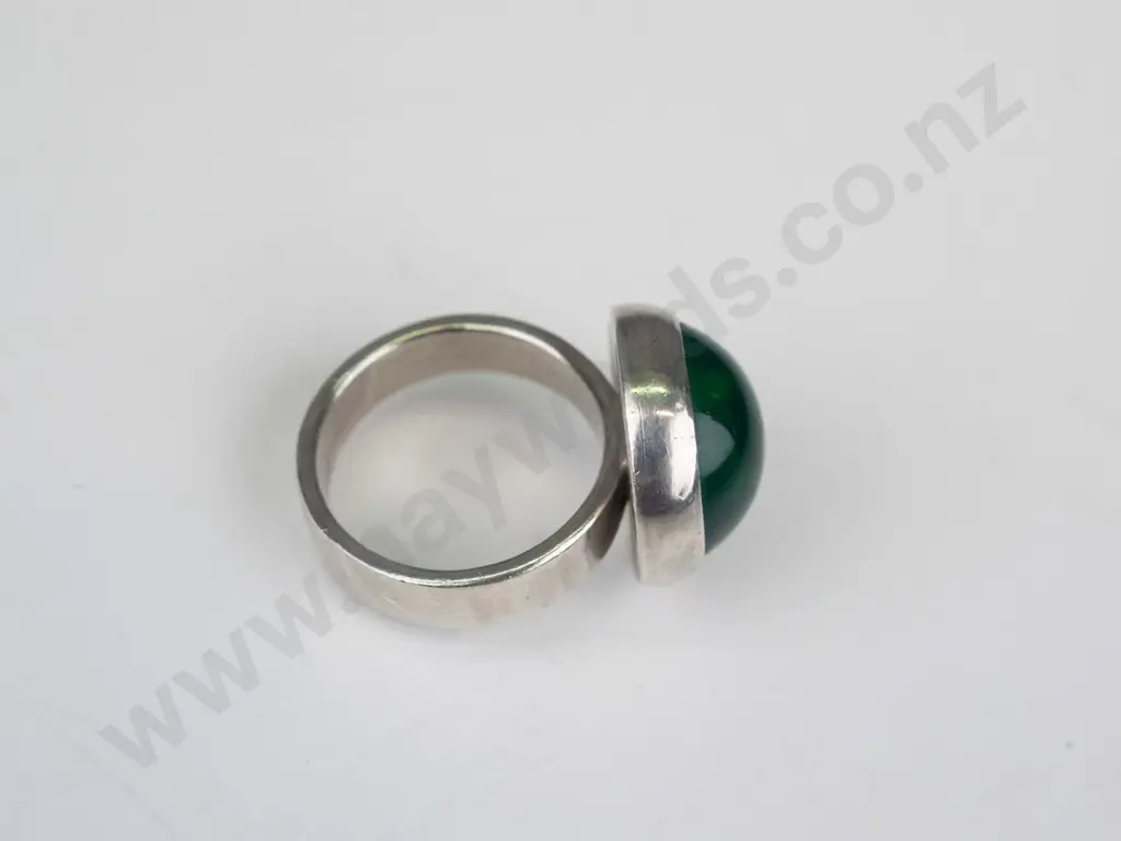 silver green  stone ring stamped 925  size M Image 1++