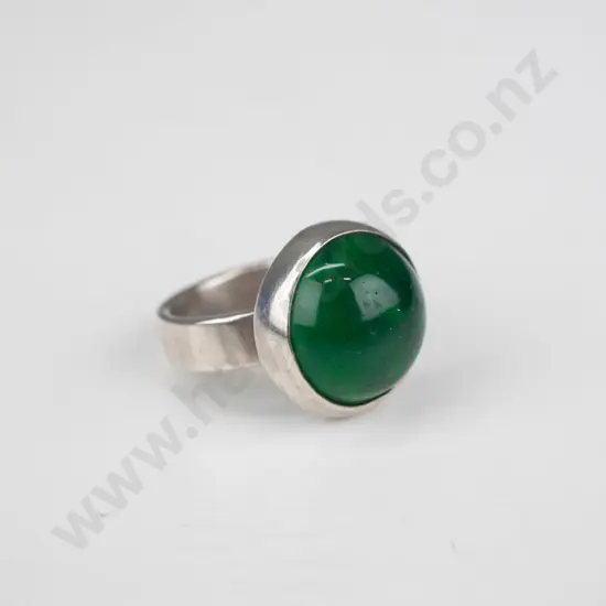 silver green  stone ring stamped 925  size M