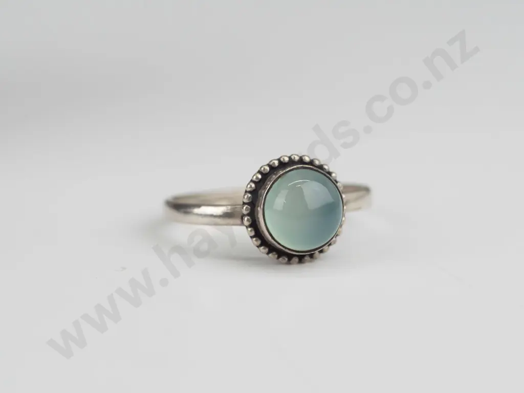 silver milky stone ring stamped 925 Size N Image 1++
