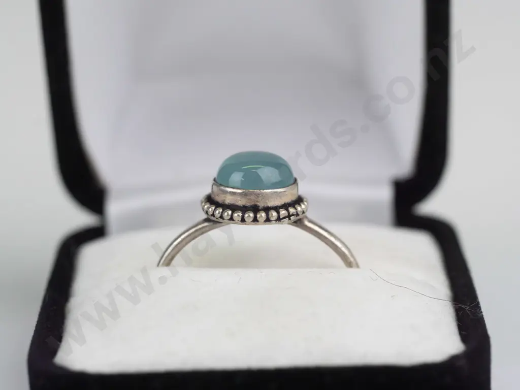 silver milky stone ring stamped 925 Size N Image 1++