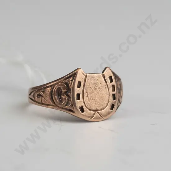 rose gold signet ring marked "9ct" Size R.5 4gm