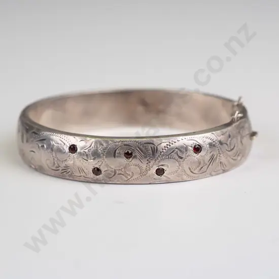 sterling silver and red stone bangle
