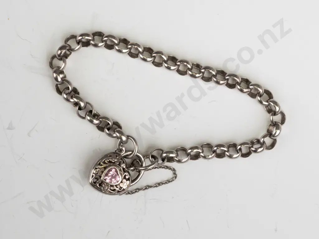 sterling silver belcher bracelet with pink stone locket Image 1++
