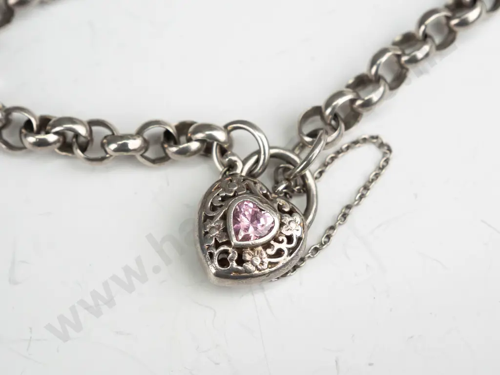 sterling silver belcher bracelet with pink stone locket Image 1++