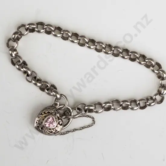 sterling silver belcher bracelet with pink stone locket