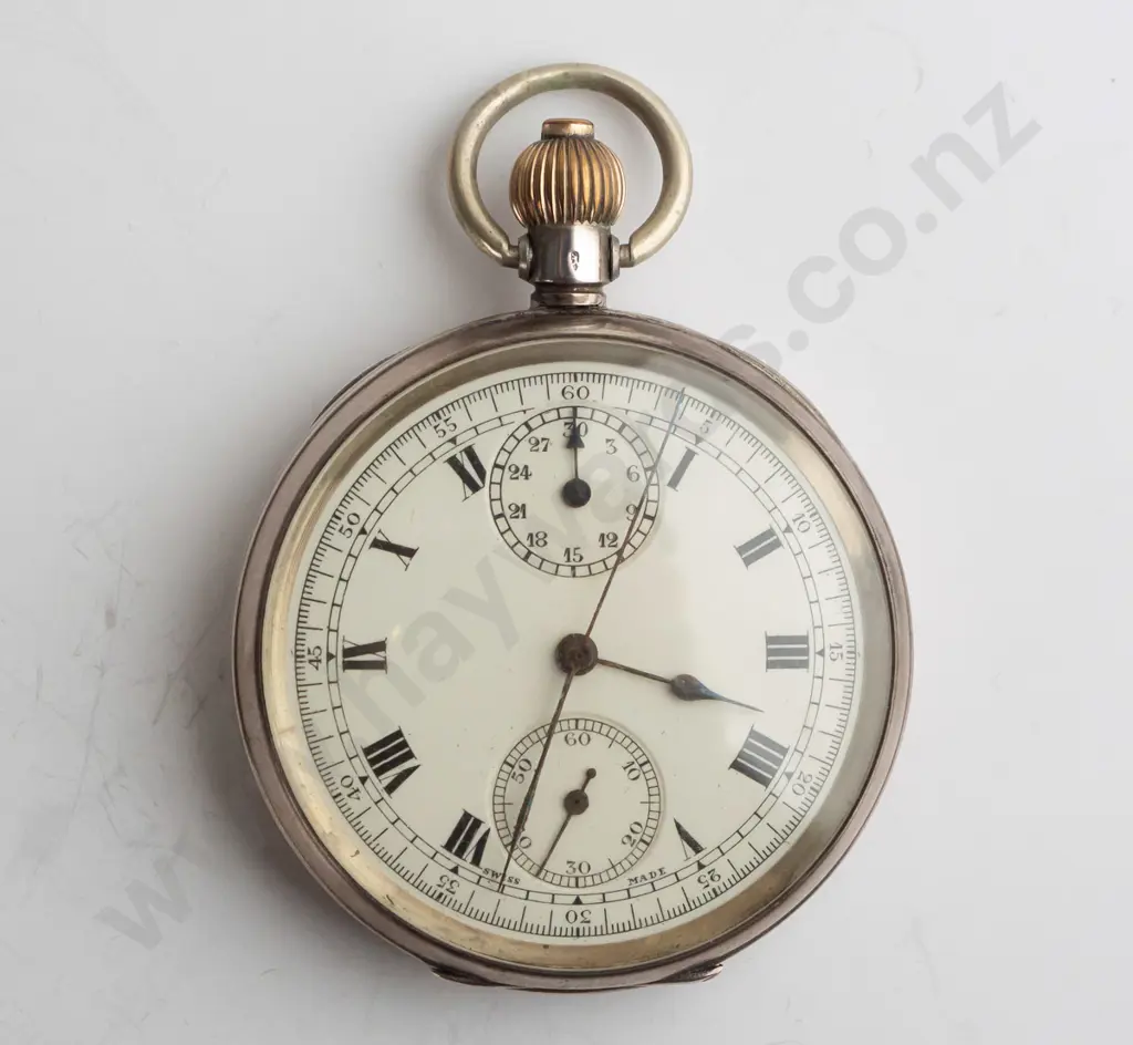 sterling silver cased stopwatch, complicated movement Image 1++