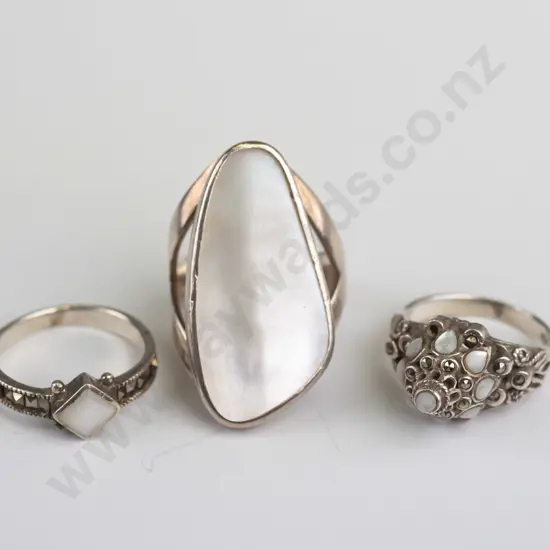 3x sterling silver rings with white stones