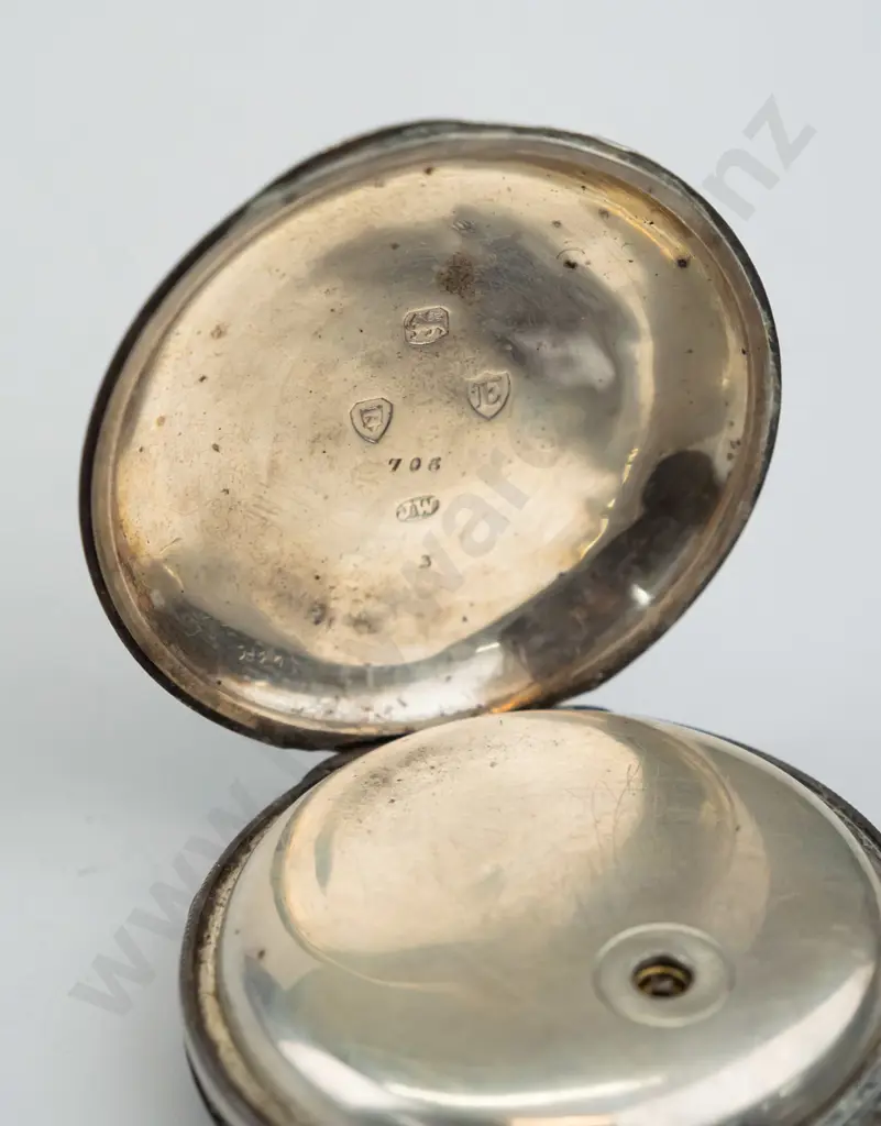 silver pocket watch stamped anchor, shield, E Image 1++