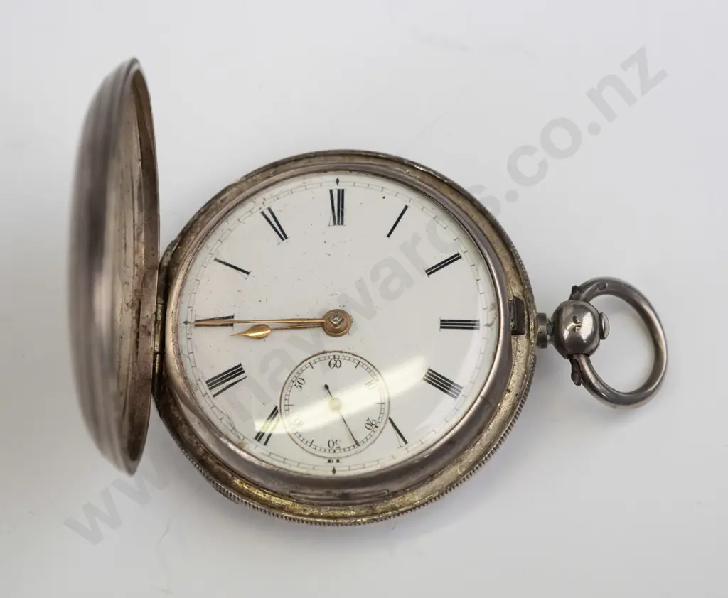 silver pocket watch stamped anchor, shield, E Image 1++