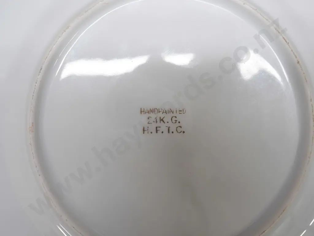 Japanese tea set with lithophane geisha image in tea cup base - marked H.F.T.C. hand-painted 24k gold. 6 trios, teapot, Image 1++