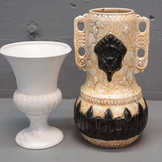 Titian footed urn-shape vase, marked 2087, and a German pottery handled vase H-265