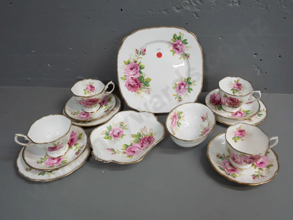 Royal Albert "American Beauty" tea ware - 3 trios, 1 cup & saucer, cake plate W-220, sugar bowl, small handled dish Image 1++