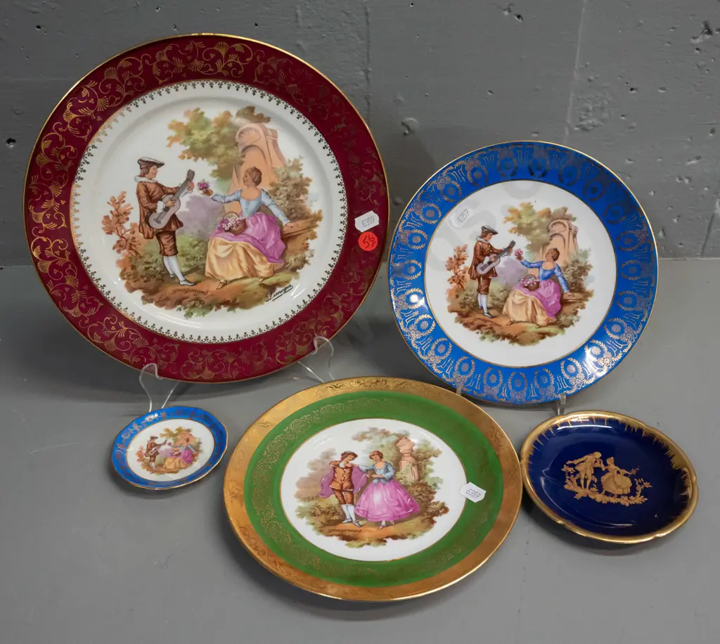 5 French Limoges gilt romance items - largest plate is D-240 Image 1++
