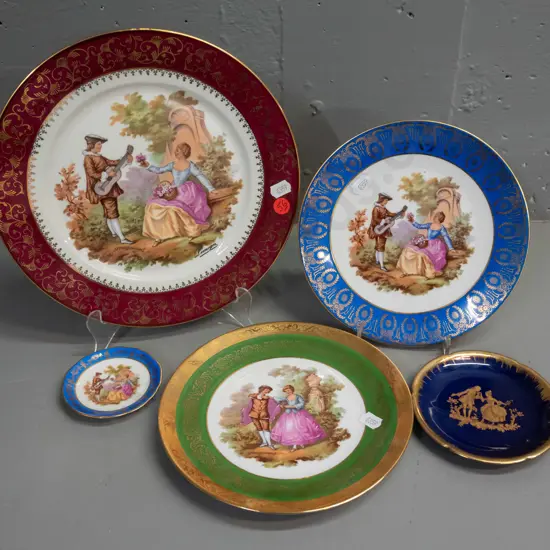 5 French Limoges gilt romance items - largest plate is D-240