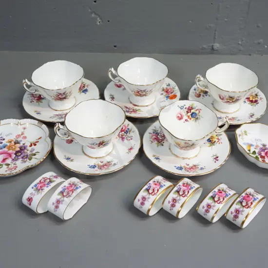 6 Hammerlsey cups & saucers, and Royal Crown Derby items - 2 dishes and 6 napkin rings with 2 slightly different styles