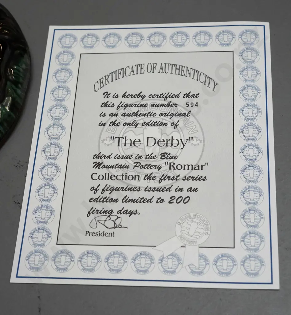 Blue Mountain pottery ltd. edition Romar series figurines with certificate: "The Derby" mare and foal H-200 L-220 Image 1++