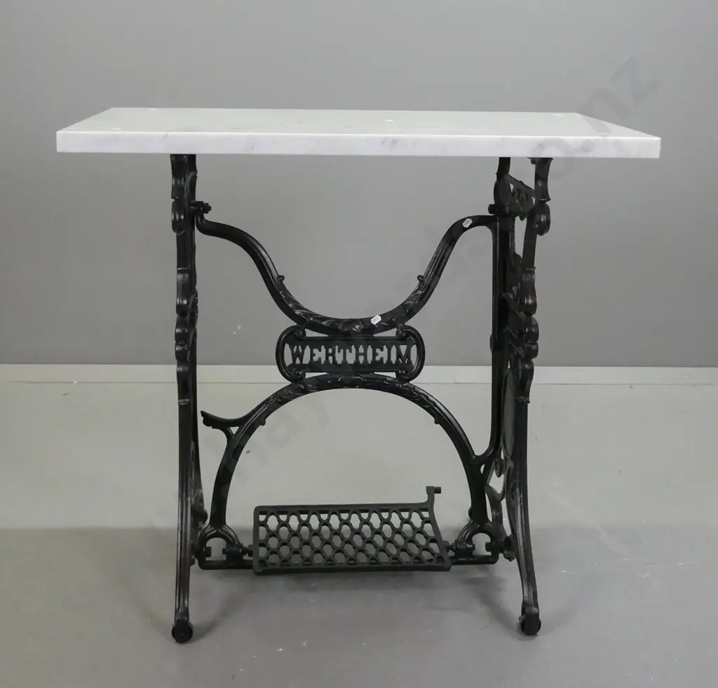 vintage cast iron Wertheim sewing machine base with unattached marble table top H-790 W-830 D-480 Image 1++